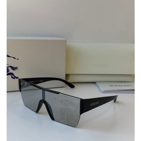 NEW Burberry BE4291 Black Grey Logo Mirror Shield Sunglasses main image 5
